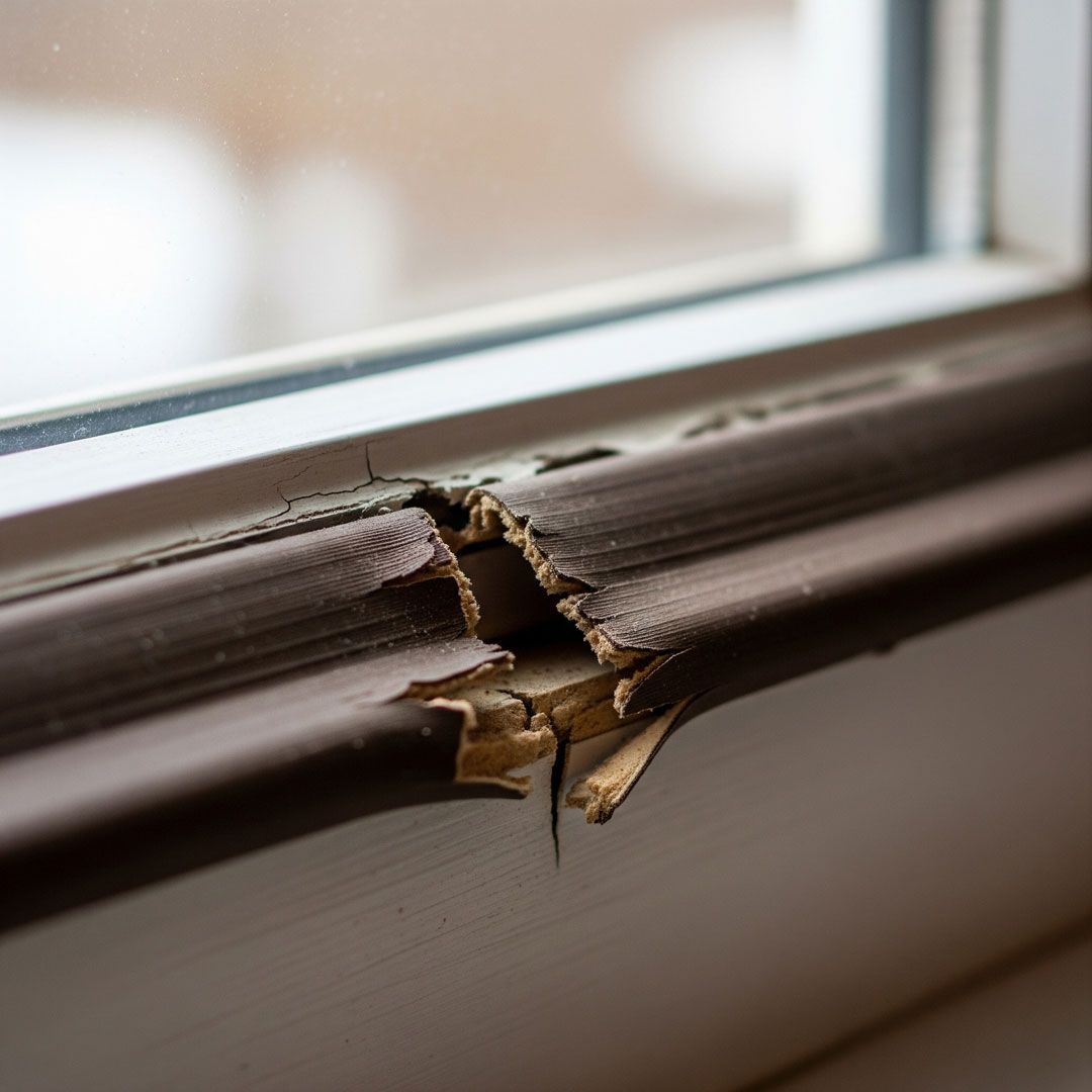 worn weather stripping around a window that needs to be repaired.