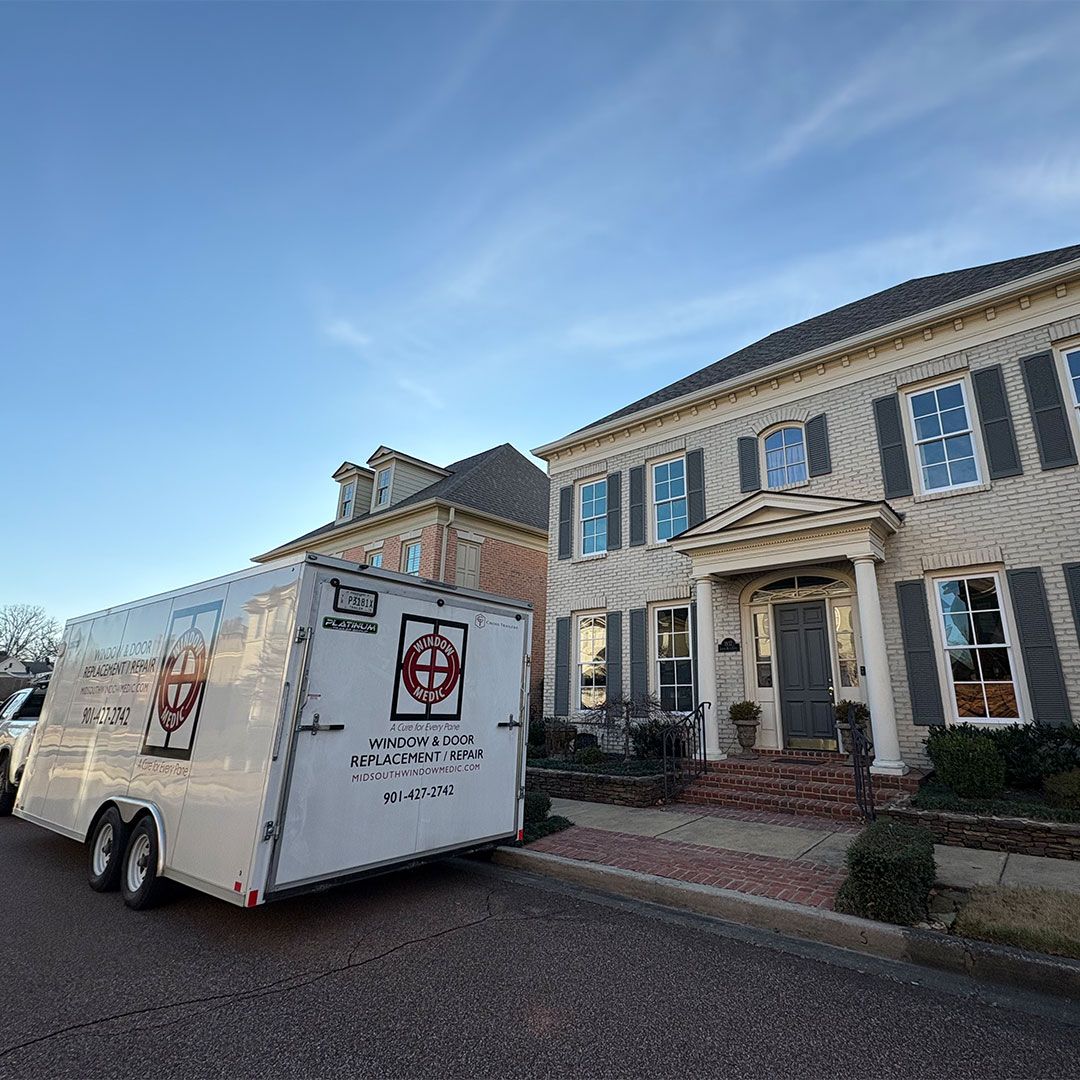 Window medic truck and trailer servicing a home in the Memphis area.