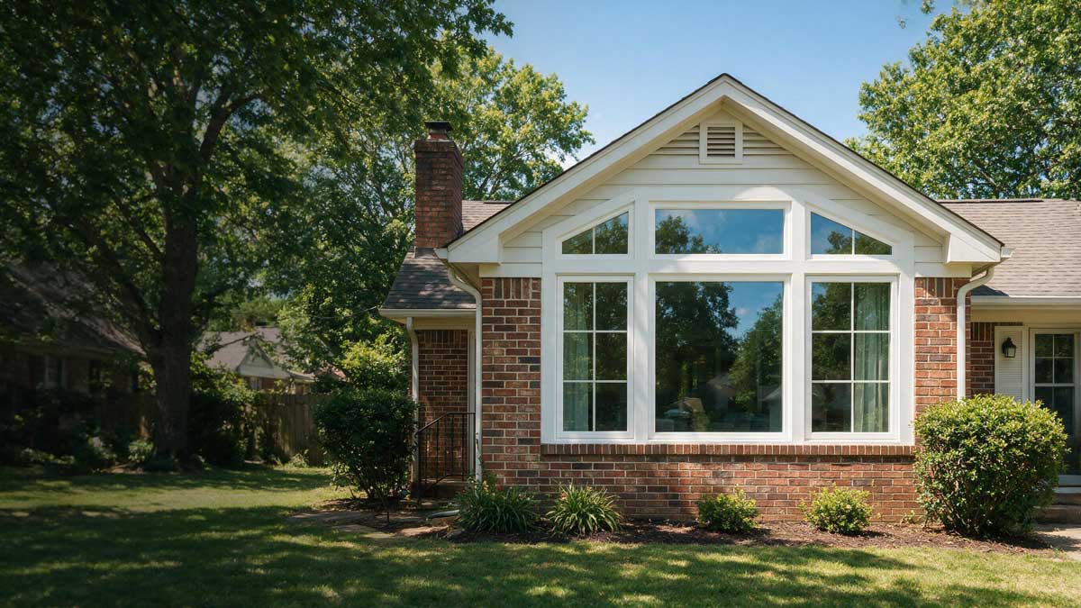 A Memphis area home with white trimmed bay windows.