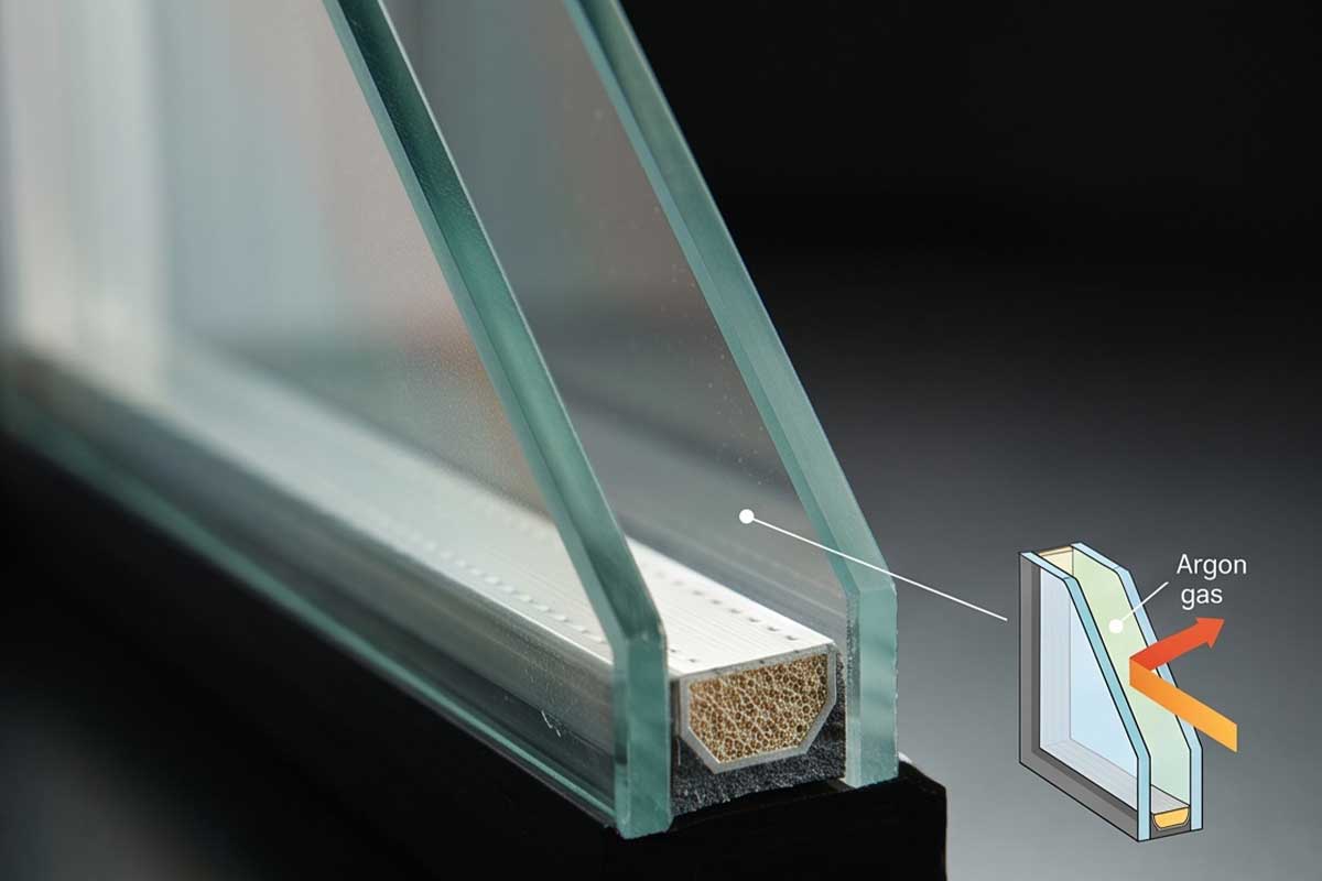 Detailed view of a double strength window with argon gas.