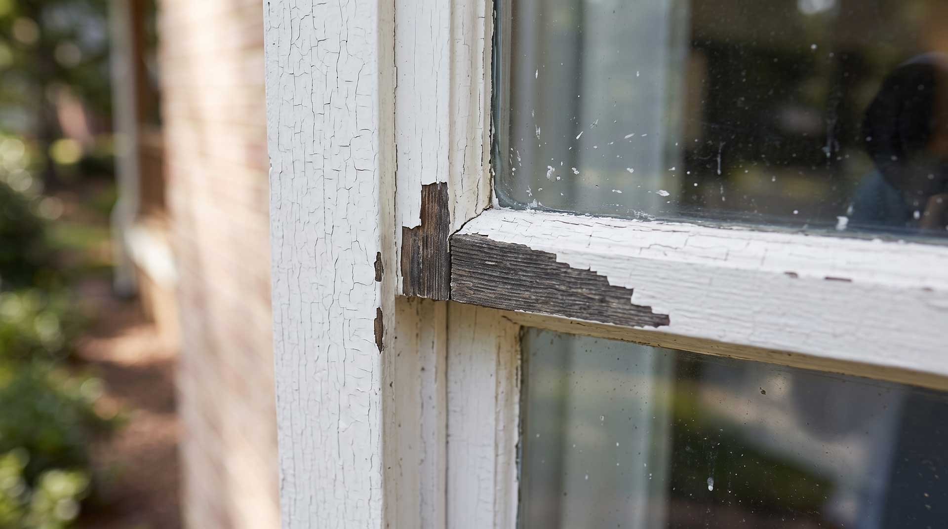A detailed photo of a damaged window sash that needs replacing.