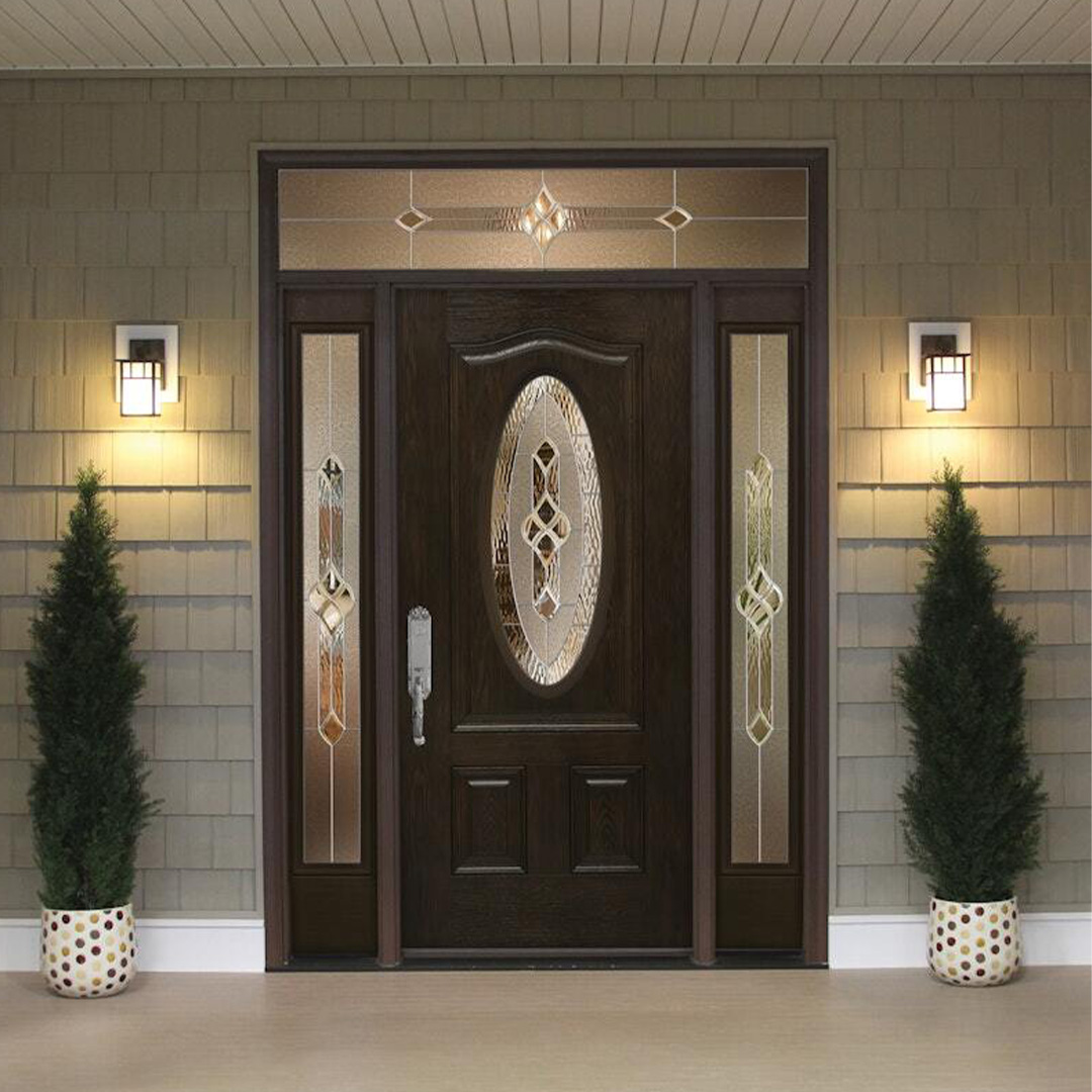 Provia fiberglass entry door with modern windows.